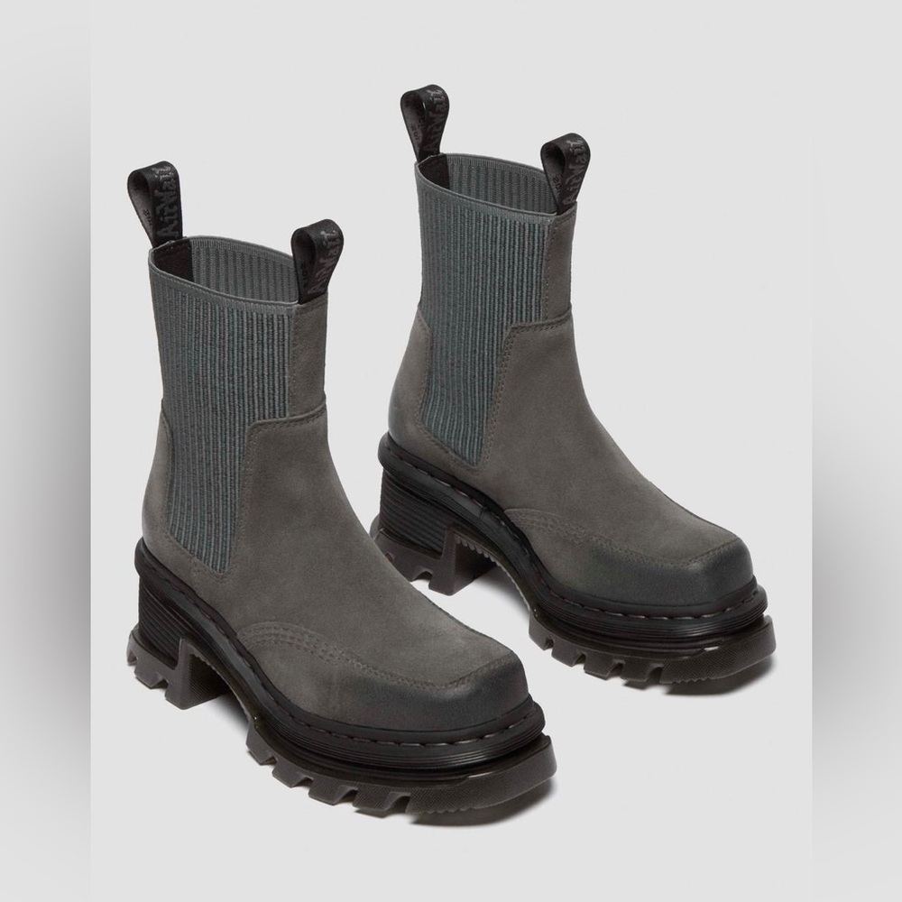 NWOB Dr Martens Corran Chelsea Atlas Suede Leather Heeled Boots Gunmetal Sz 7
